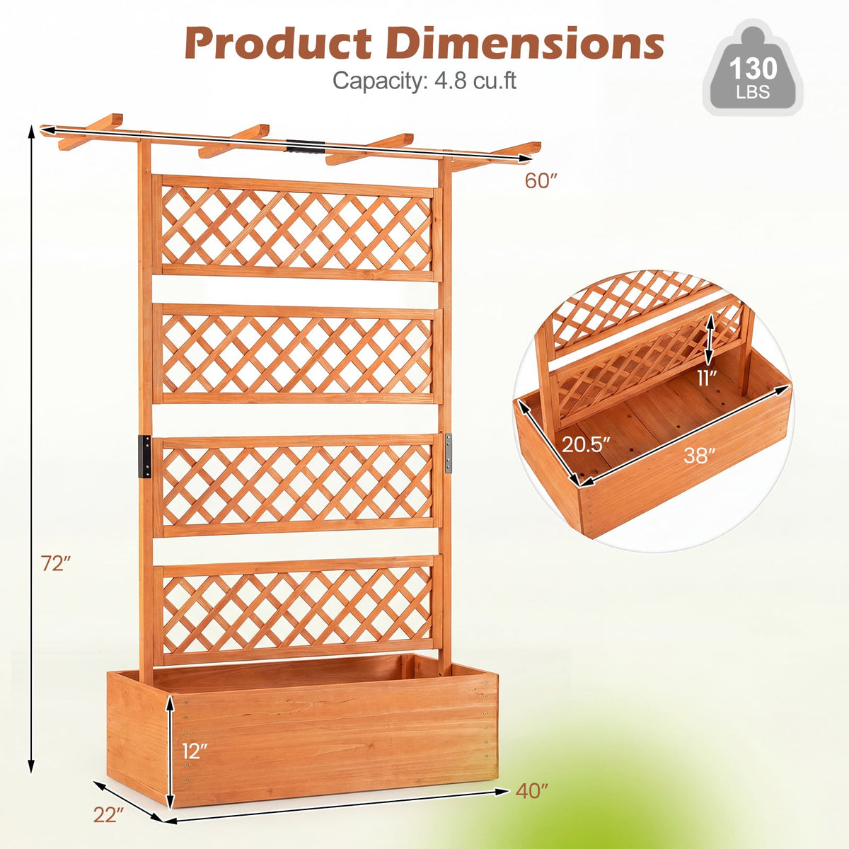 Wooden Planter Box with Lattice Trellis Raised Garden Bed Privacy Screen with Flat Roof-Orange-Raised Garden Beds-DECOROLALA