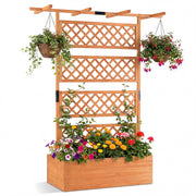 Wooden Planter Box with Lattice Trellis Raised Garden Bed Privacy Screen with Flat Roof-Orange-Raised Garden Beds-DECOROLALA