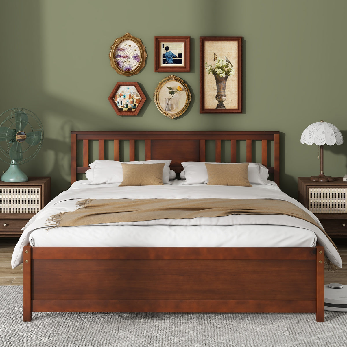 Wooden Platform Bed with Headboard and Slat Support-Queen Size-Simple Bed Frame-DECOROLALA