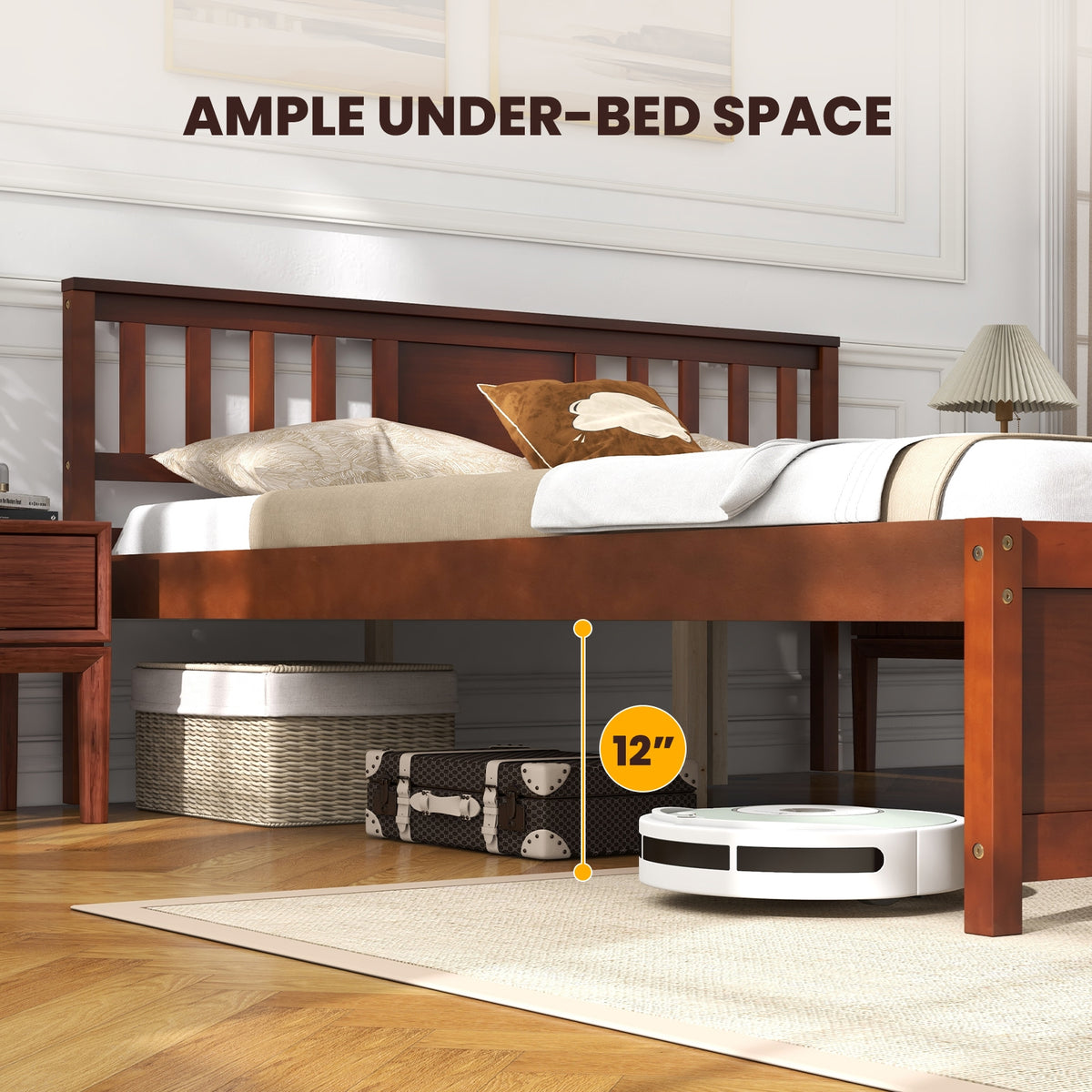 Wooden Platform Bed with Headboard and Slat Support-Queen Size-Simple Bed Frame-DECOROLALA