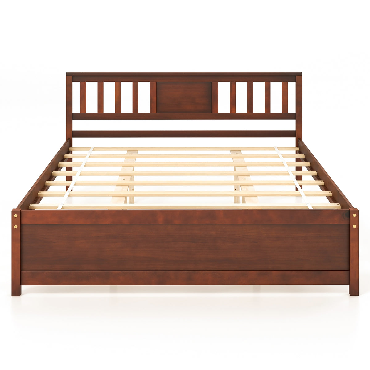 Wooden Platform Bed with Headboard and Slat Support-Queen Size-Simple Bed Frame-DECOROLALA