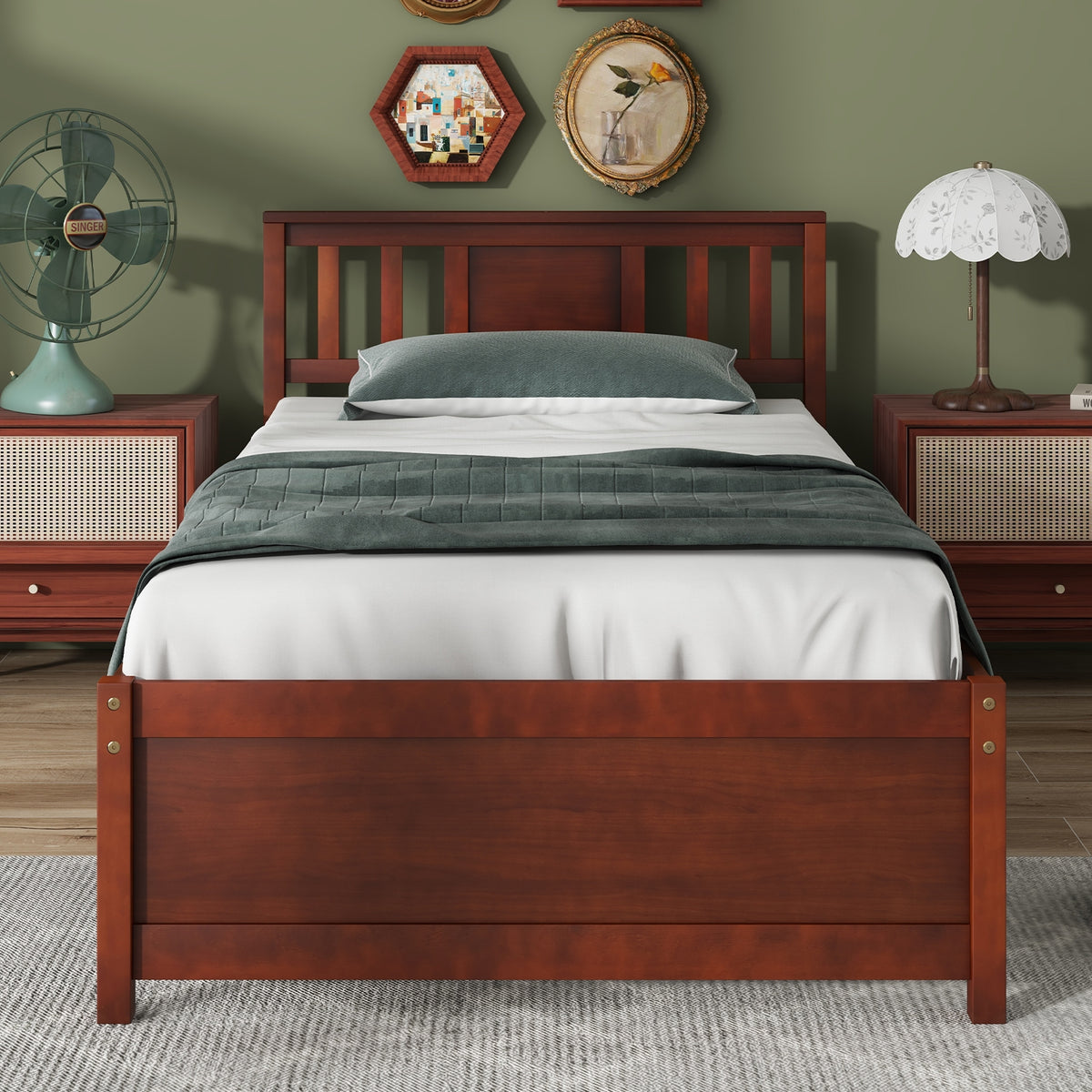 Wooden Platform Bed with Headboard and Slat Support-Simple Bed Frame-DECOROLALA
