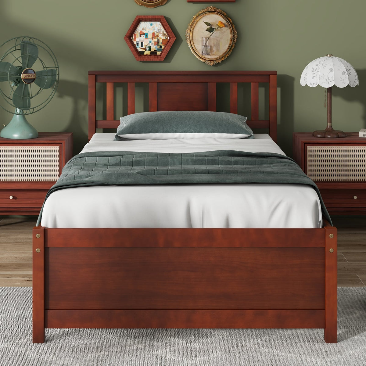 Wooden Platform Bed with Headboard and Slat Support-Twin Size-Simple Bed Frame-DECOROLALA