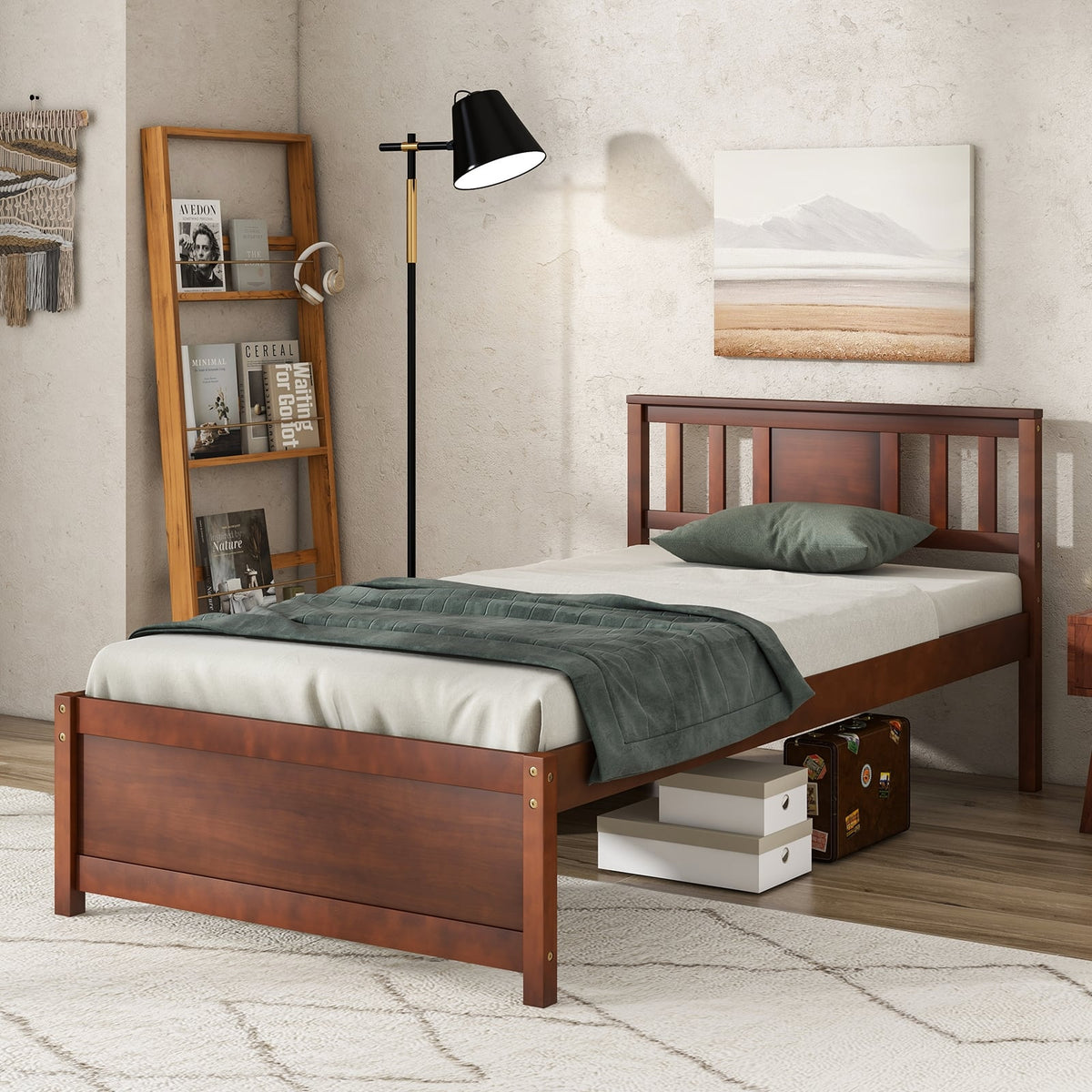 Wooden Platform Bed with Headboard and Slat Support-Twin Size-Simple Bed Frame-DECOROLALA