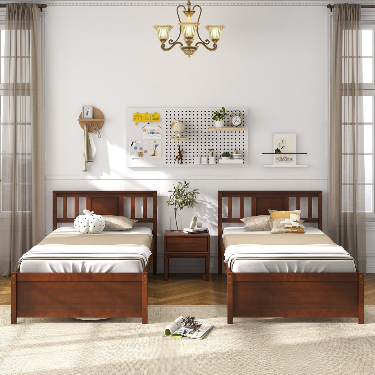 Wooden Platform Bed with Headboard and Slat Support-Twin Size-Simple Bed Frame-DECOROLALA