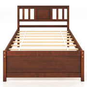 Wooden Platform Bed with Headboard and Slat Support-Twin Size-Simple Bed Frame-DECOROLALA