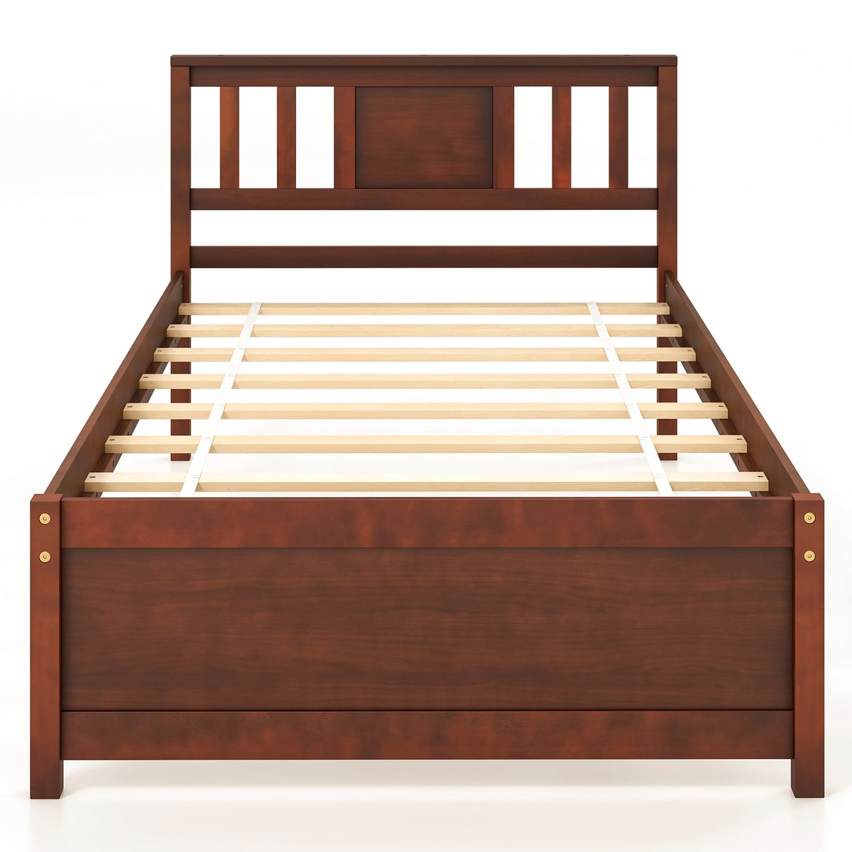Wooden Platform Bed with Headboard and Slat Support-Twin Size-Simple Bed Frame-DECOROLALA