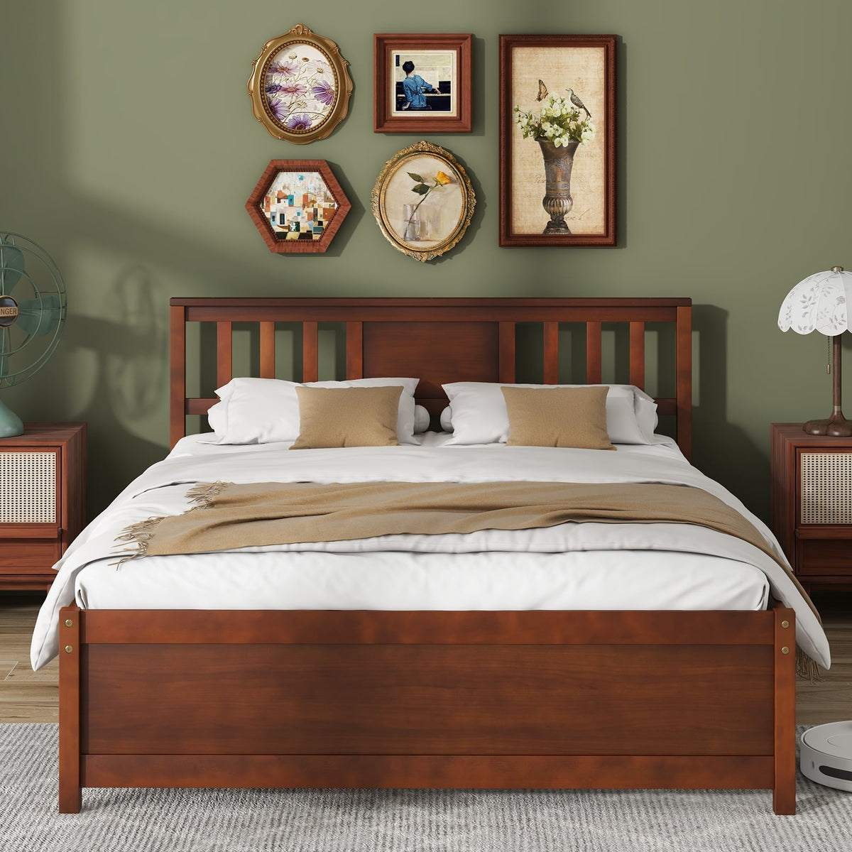 Wooden Platform Bed with Headboard and Wood Slat Support-Full Size-Simple Bed Frame-DECOROLALA