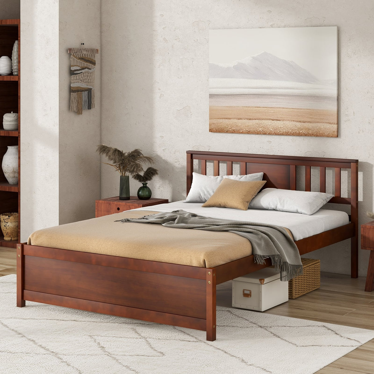 Wooden Platform Bed with Headboard and Wood Slat Support-Full Size-Simple Bed Frame-DECOROLALA