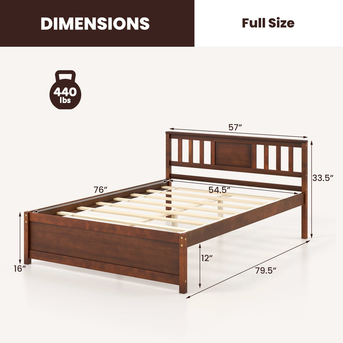 Wooden Platform Bed with Headboard and Wood Slat Support-Full Size-Simple Bed Frame-DECOROLALA
