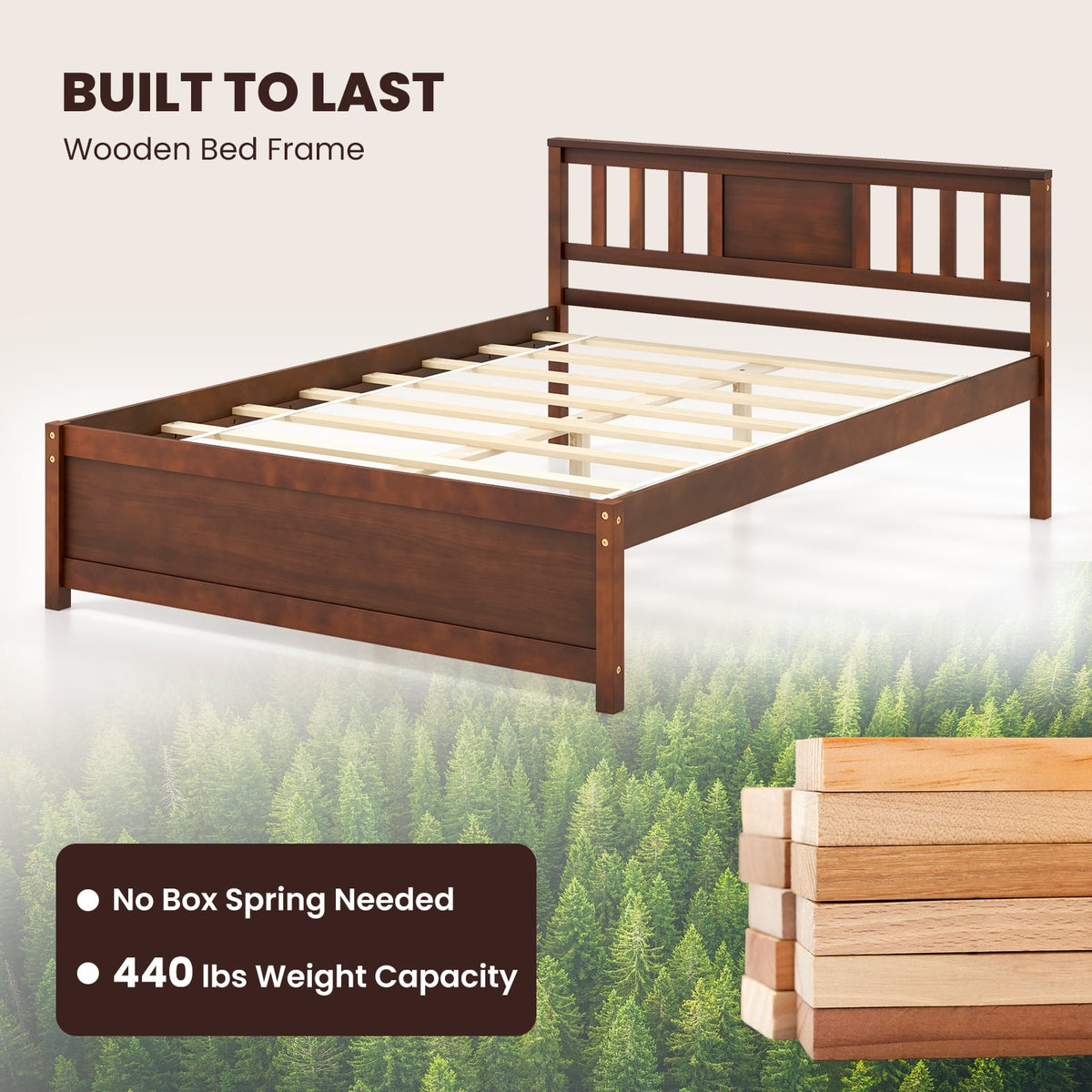 Wooden Platform Bed with Headboard and Wood Slat Support-Full Size-Simple Bed Frame-DECOROLALA