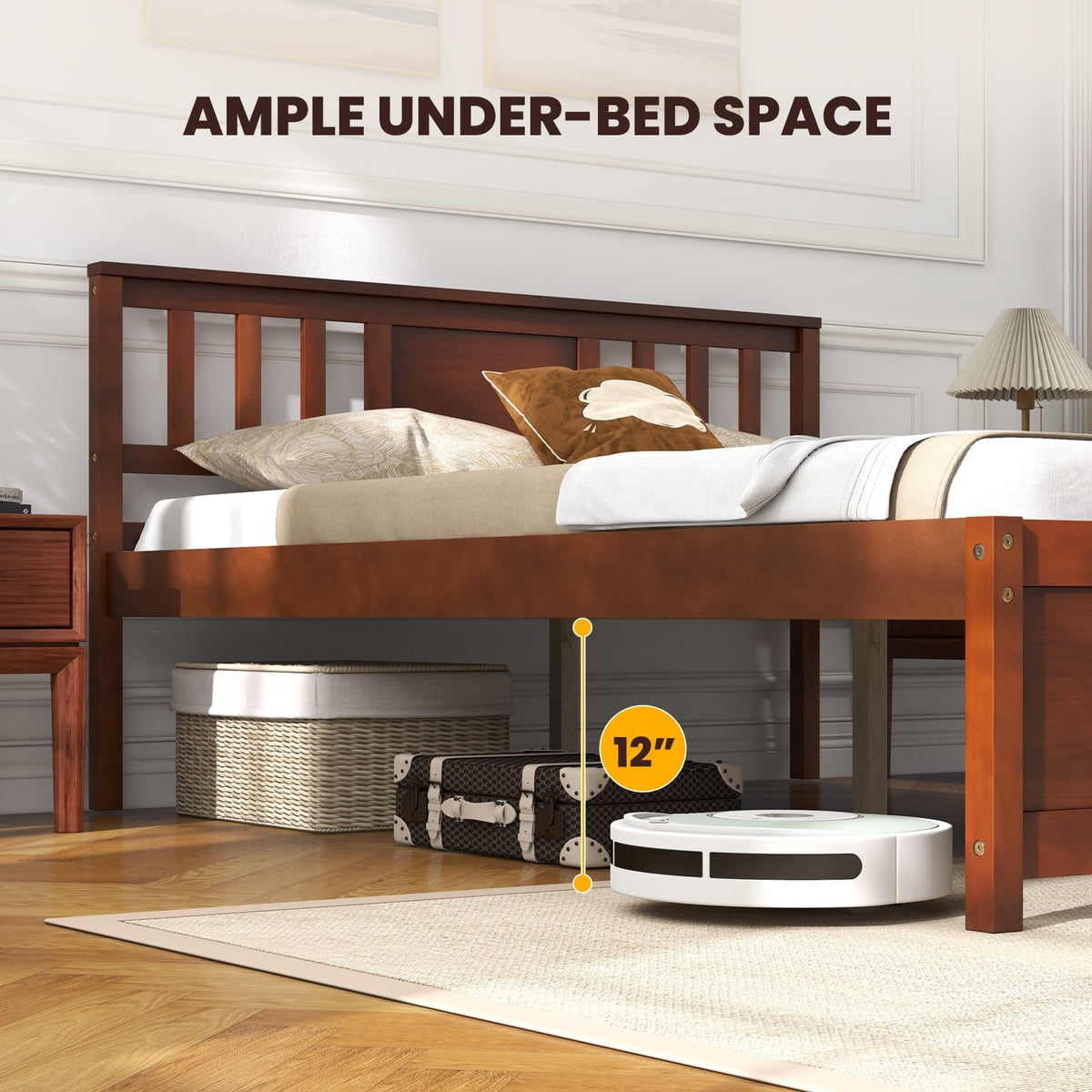 Wooden Platform Bed with Headboard and Wood Slat Support-Full Size-Simple Bed Frame-DECOROLALA