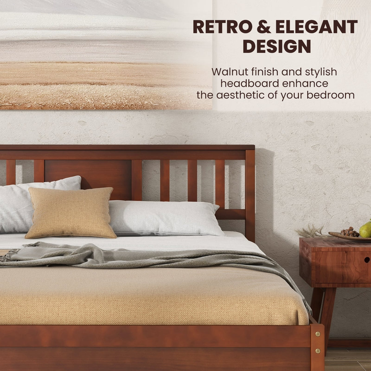 Wooden Platform Bed with Headboard and Wood Slat Support-Full Size-Simple Bed Frame-DECOROLALA