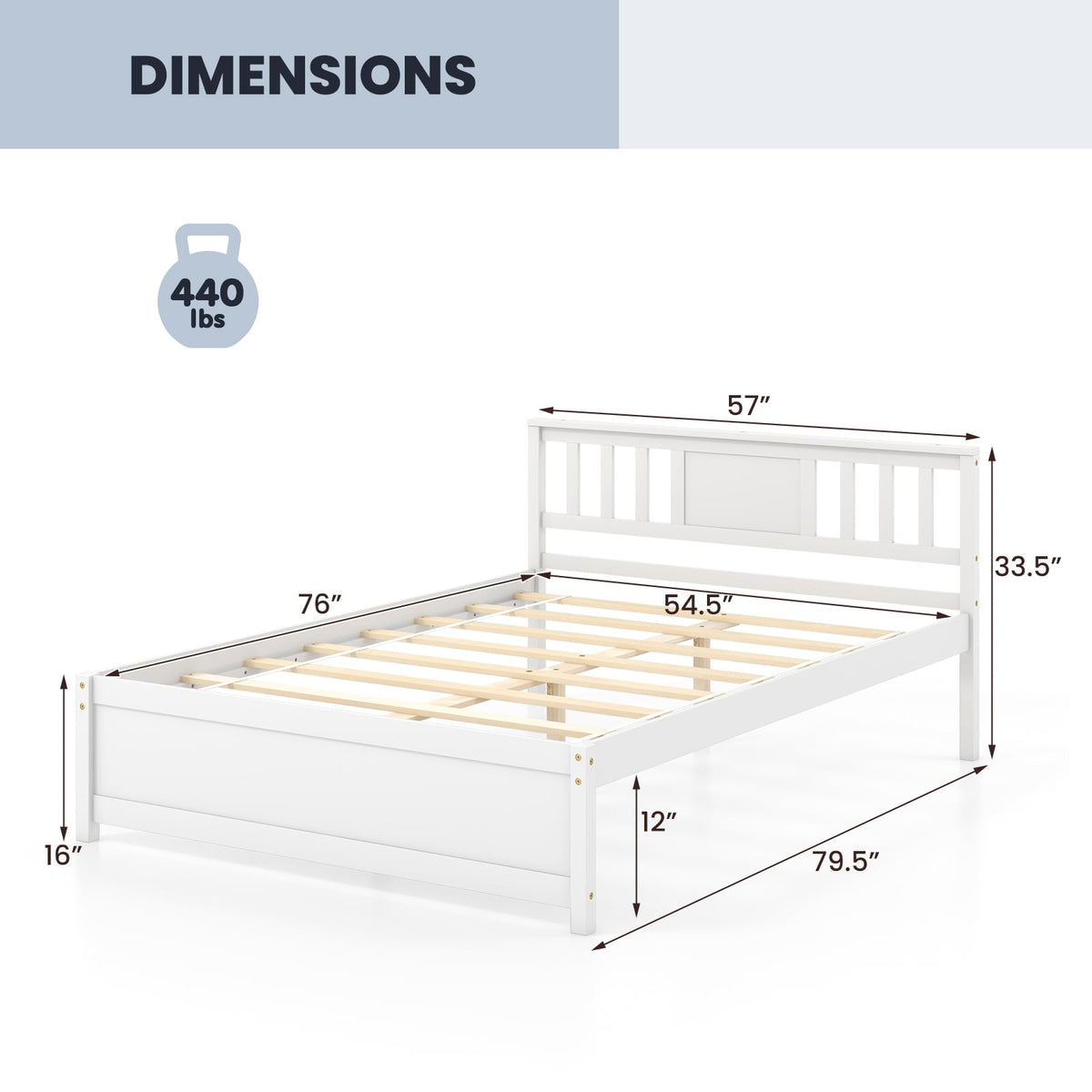 Wooden Platform Bed with Headboard and Wood Slat Support White-Full Size-Simple Bed Frame-DECOROLALA