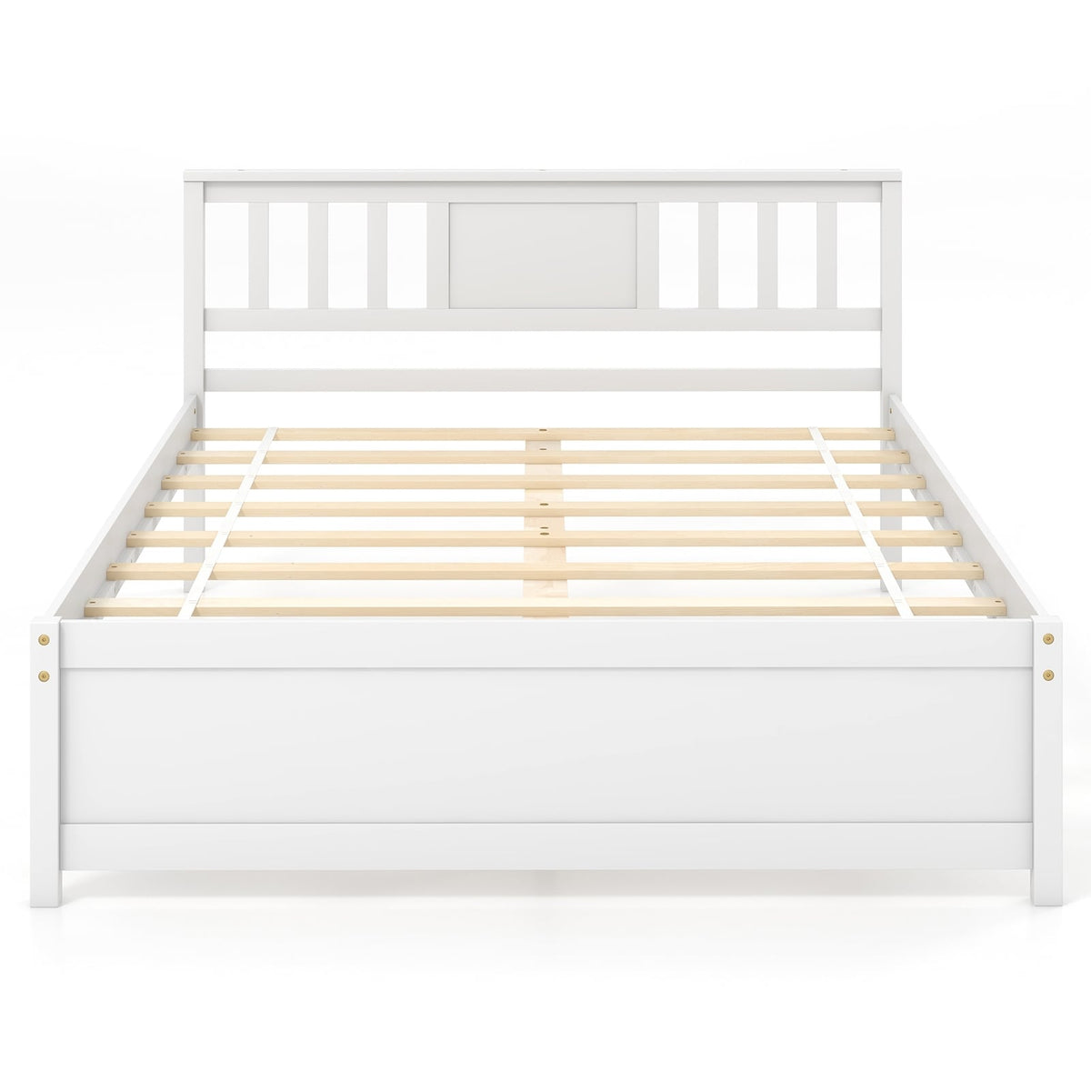 Wooden Platform Bed with Headboard and Wood Slat Support White-Full Size-Simple Bed Frame-DECOROLALA