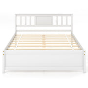 Wooden Platform Bed with Headboard and Wood Slat Support White-Full Size-Simple Bed Frame-DECOROLALA