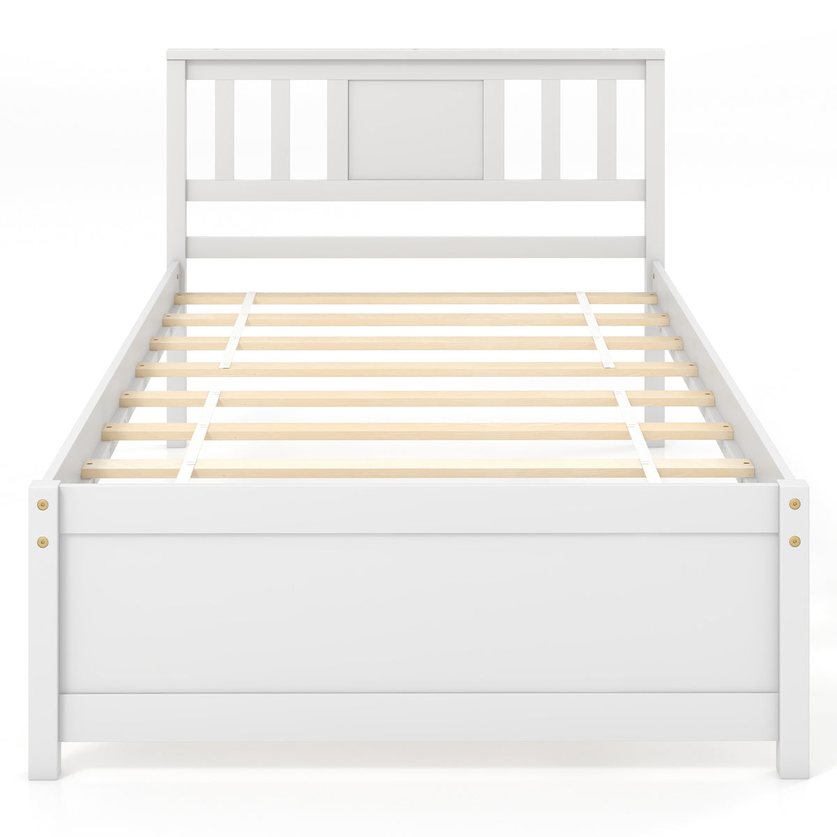Wooden Platform Bed with Headboard and Wood Slat Support White-Simple Bed Frame-DECOROLALA