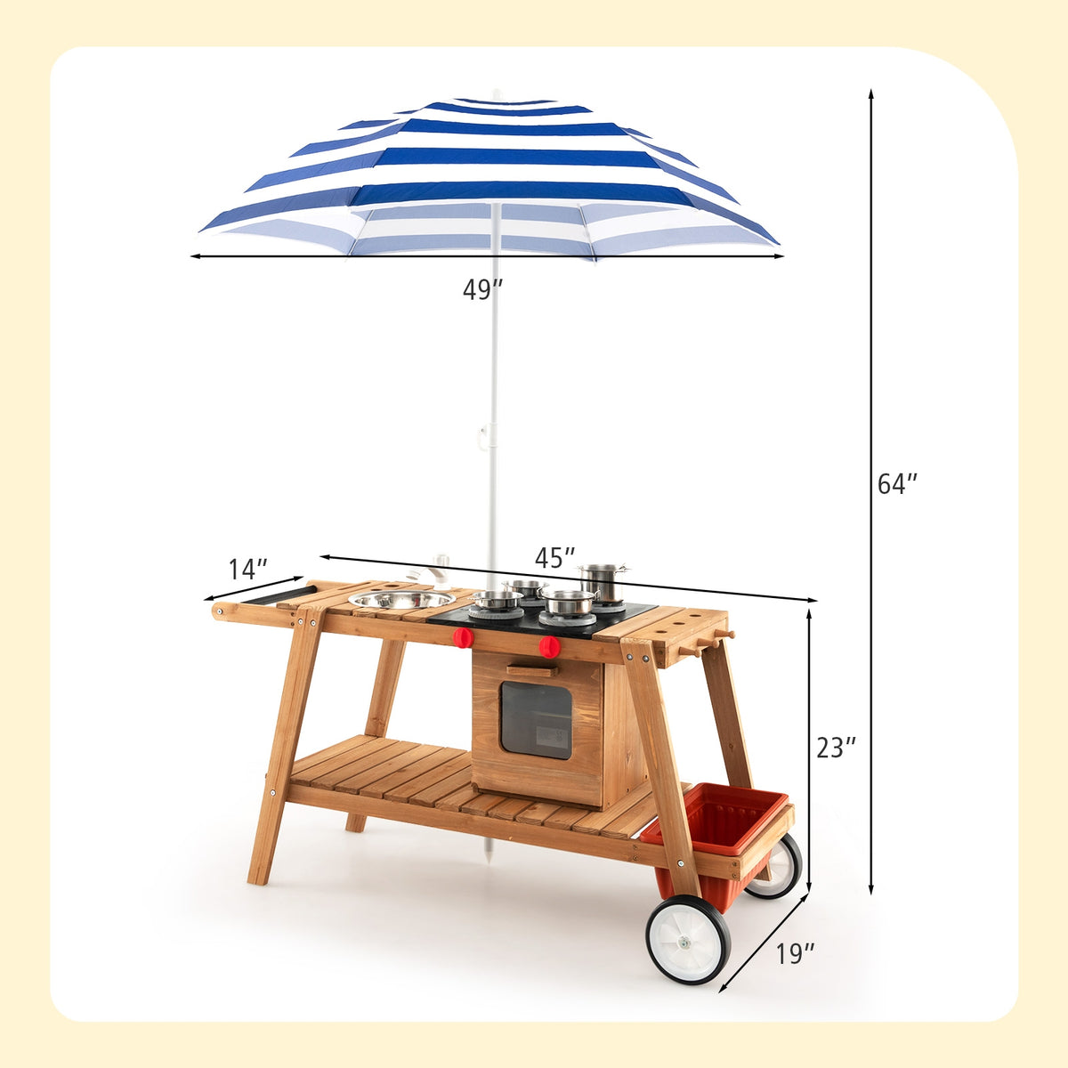 Chariot de jeu en bois avec parasol résistant au soleil pour tout-petits de plus de 3 ans