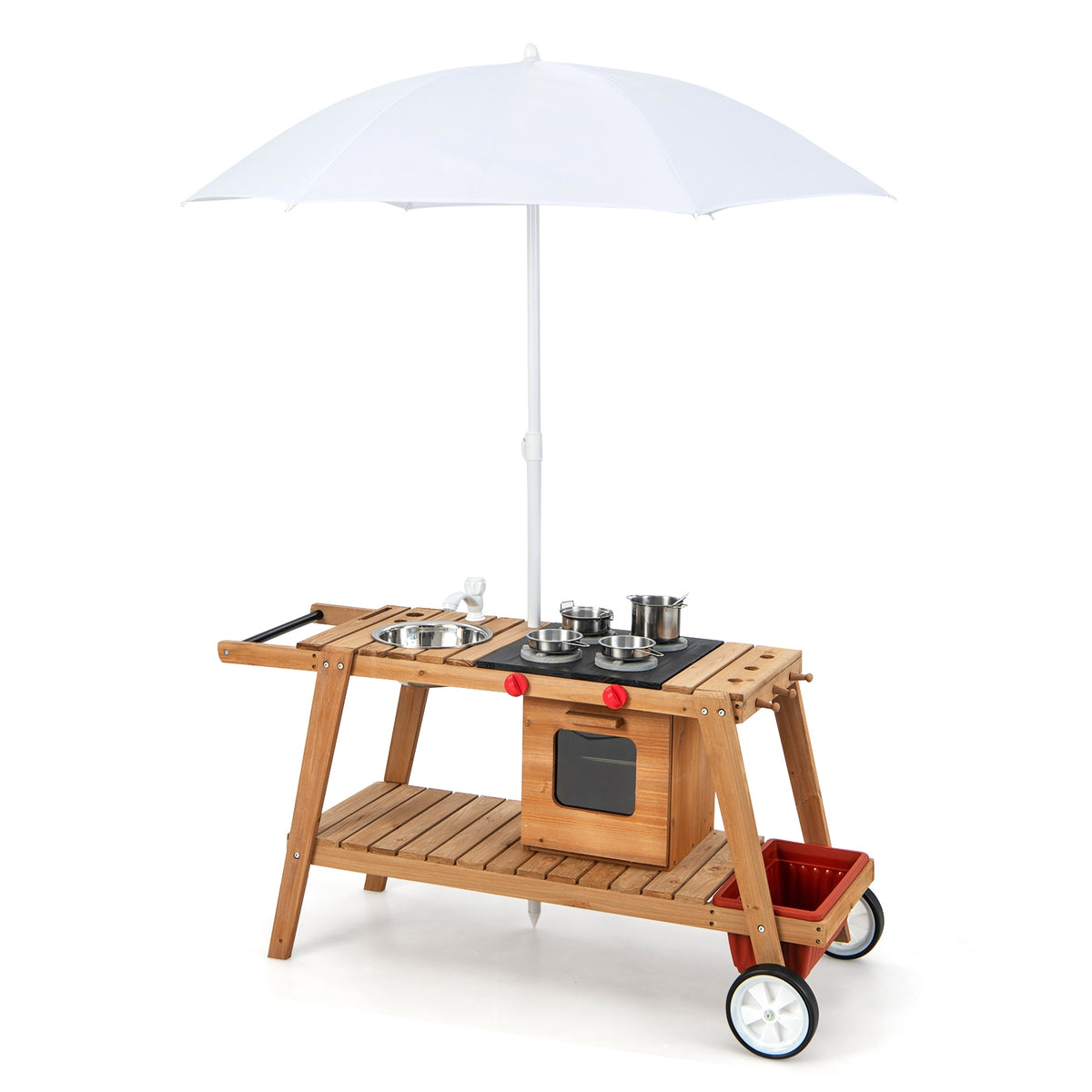 Chariot de jeu en bois avec parasol résistant au soleil pour tout-petits de plus de 3 ans