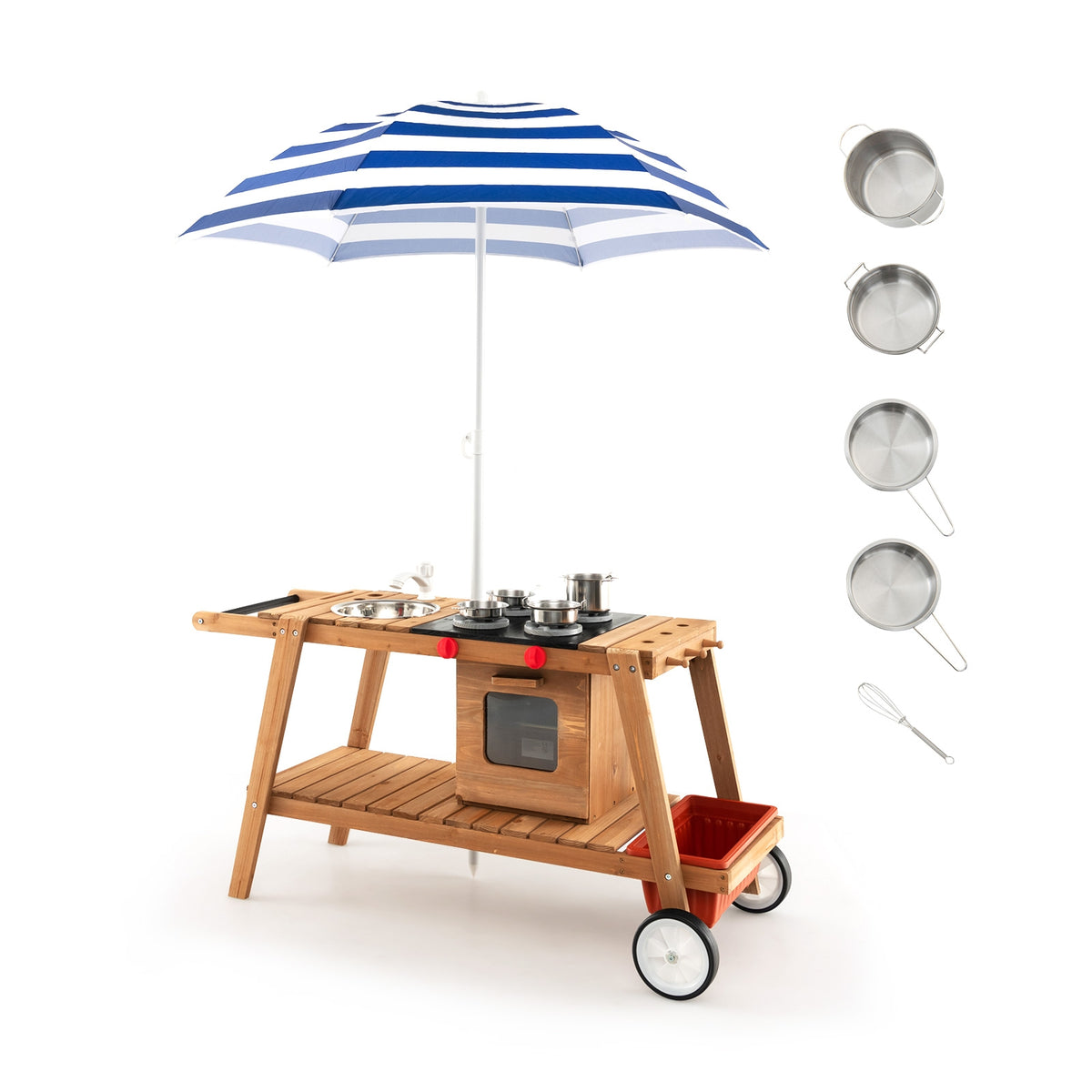 Chariot de jeu en bois avec parasol résistant au soleil pour tout-petits de plus de 3 ans