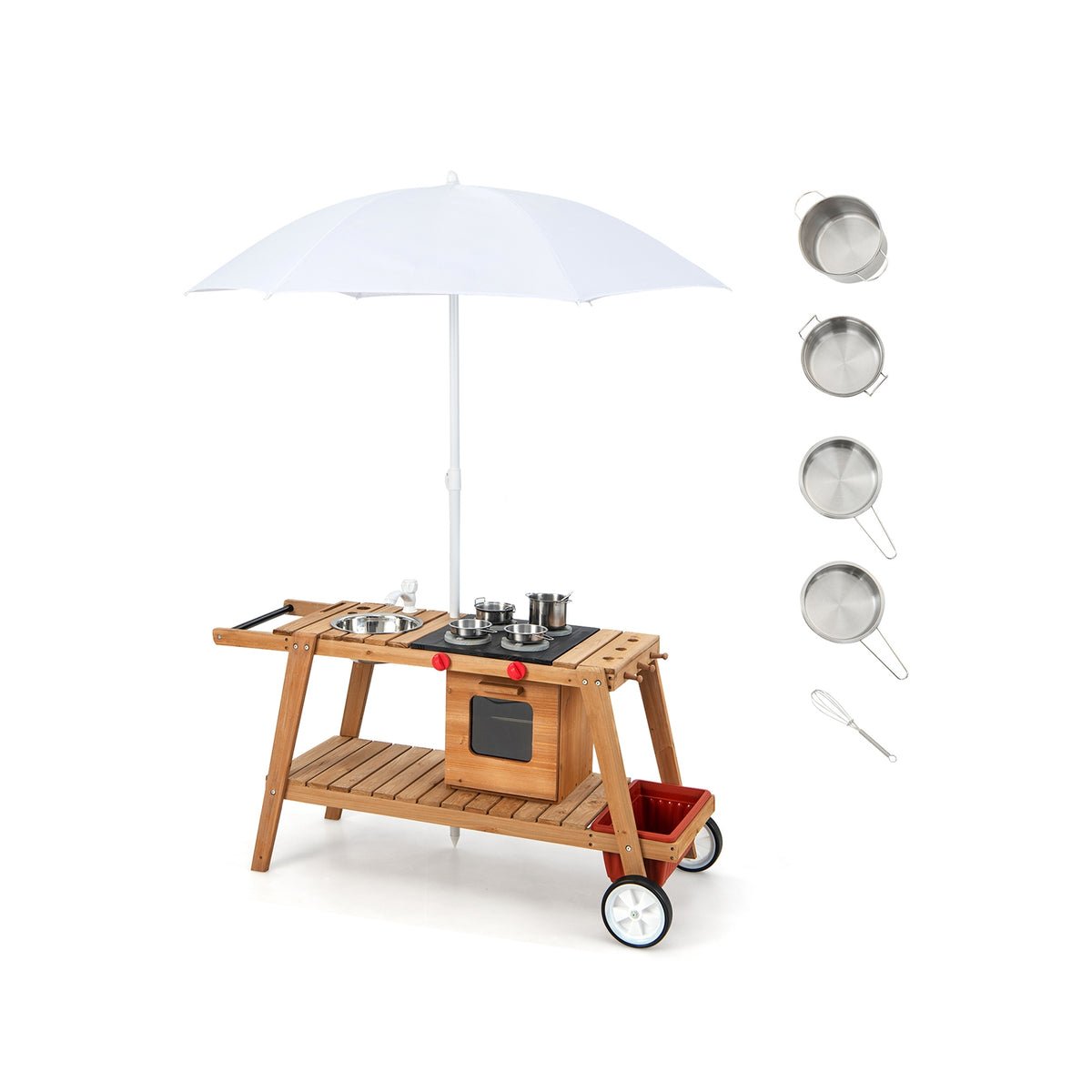 Chariot de jeu en bois avec parasol résistant au soleil pour tout-petits de plus de 3 ans