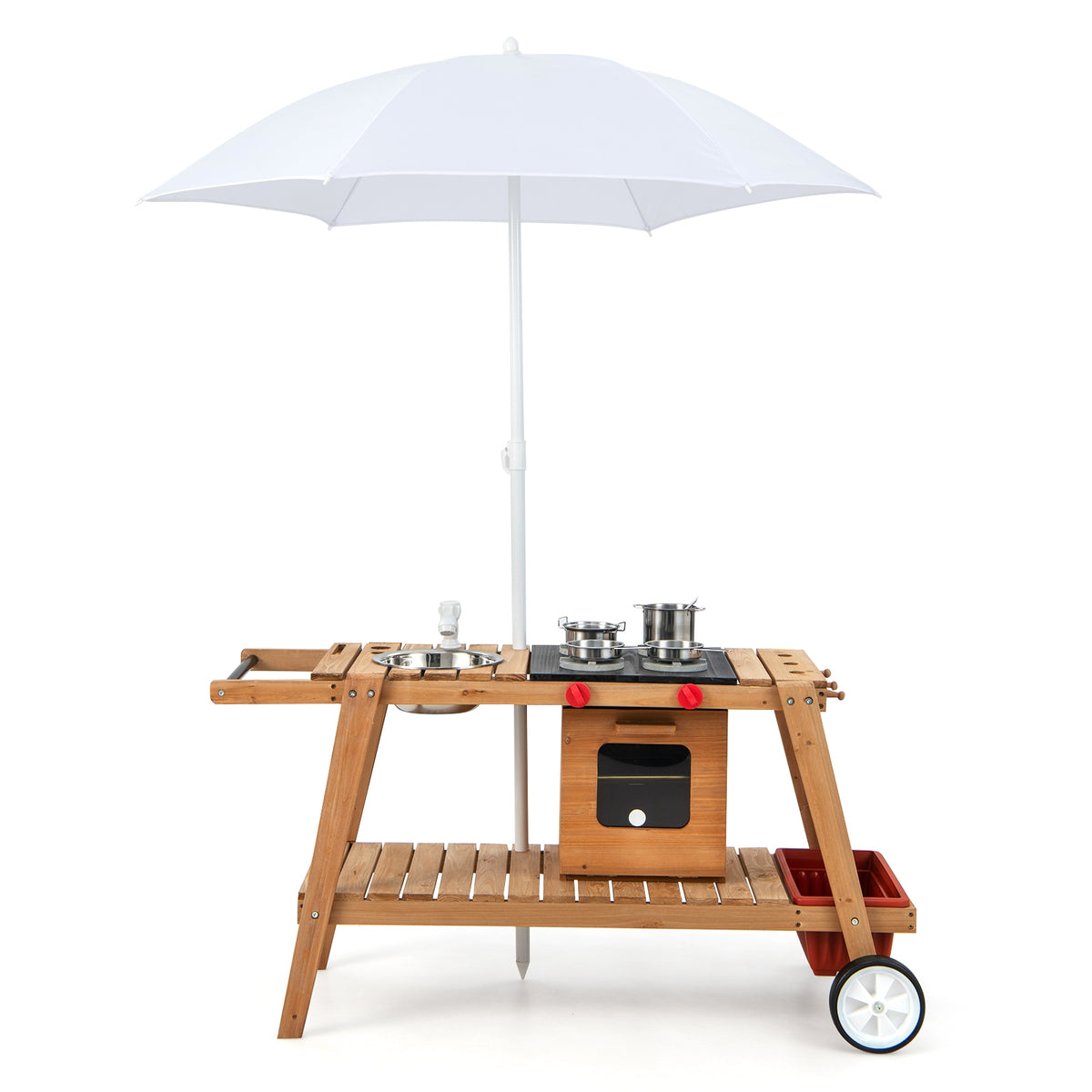 Chariot de jeu en bois avec parasol résistant au soleil pour tout-petits de plus de 3 ans