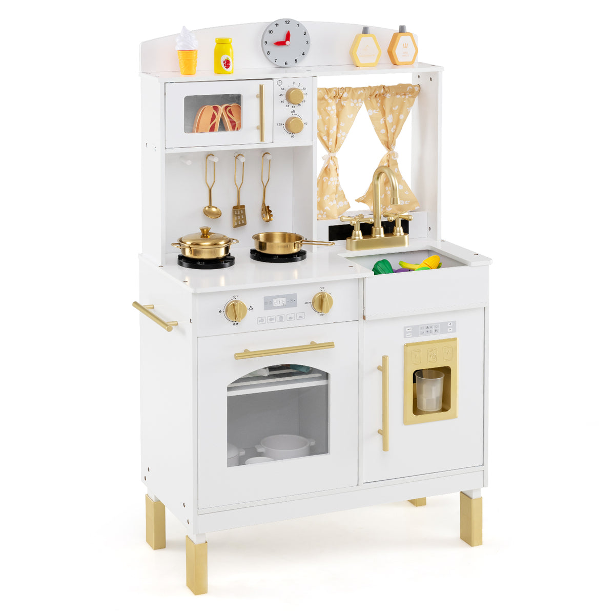 Wooden Play Kitchen for Kids - 3-Height Adjustable Chef Pretend Set-Play Kitchen Sets-DECOROLALA