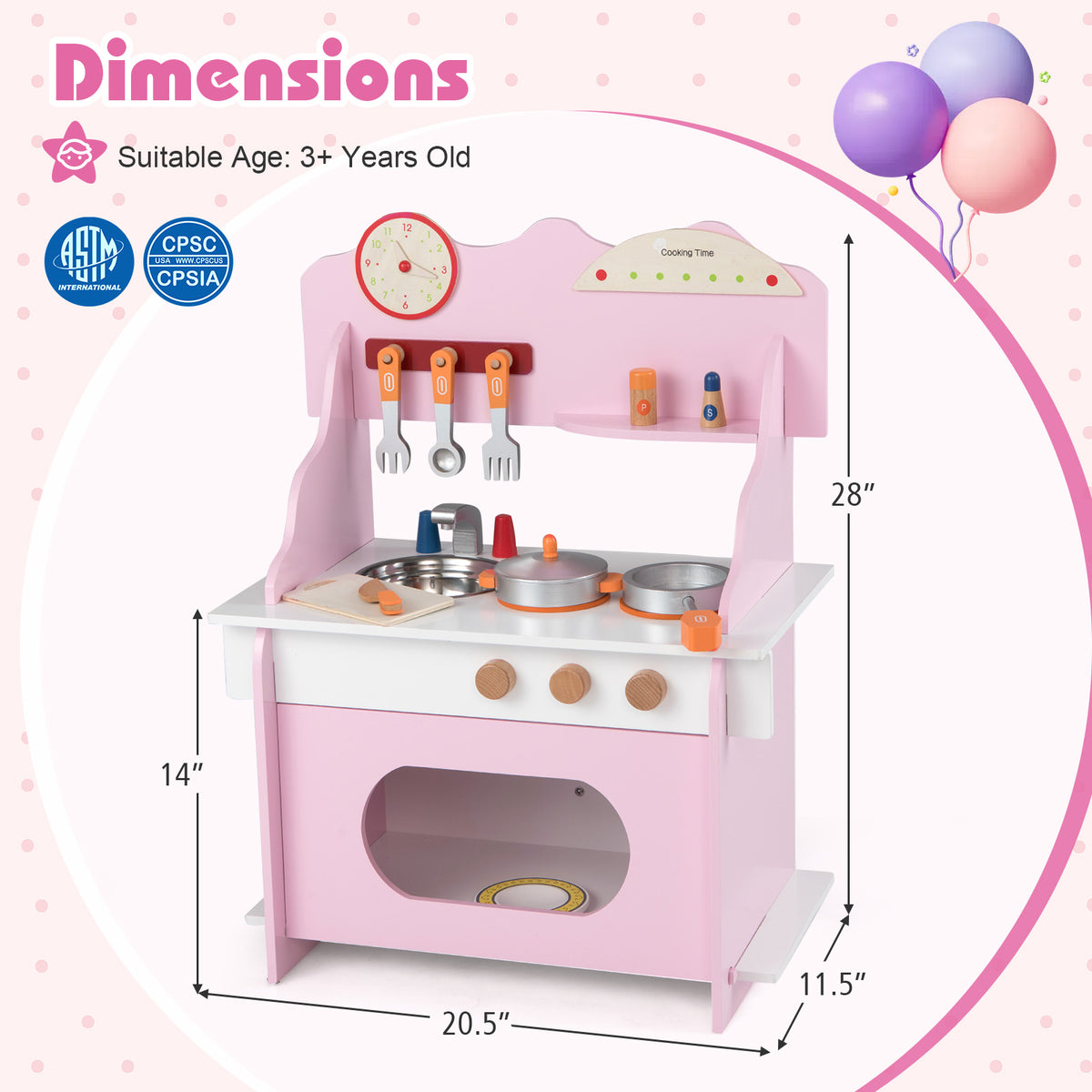 Wooden Play Kitchen for Kids Pretend Play Toy Kitchen Set with Clock Gift for Boys and Girls 3 +