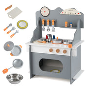 Wooden Play Kitchen for Kids Pretend Play Toy Kitchen Set with Clock Gift for Boys and Girls 3 +
