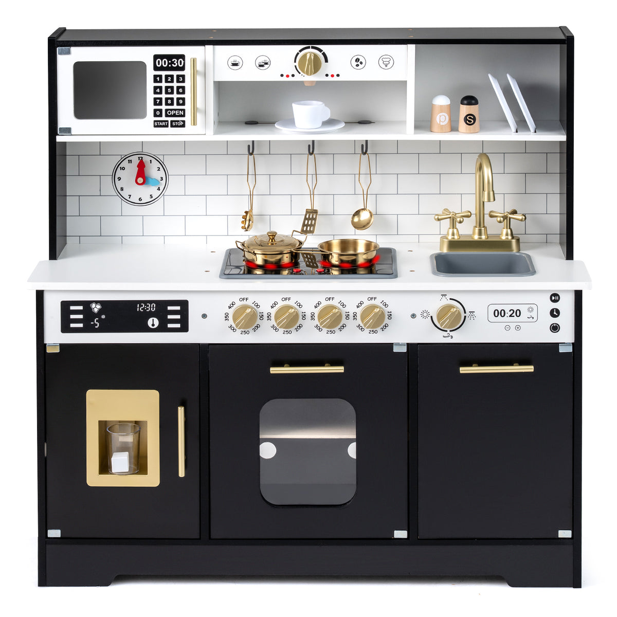 Wooden Play Kitchen for Kids - Realistic Lights and Sounds, MDF-Play Kitchen Sets-DECOROLALA