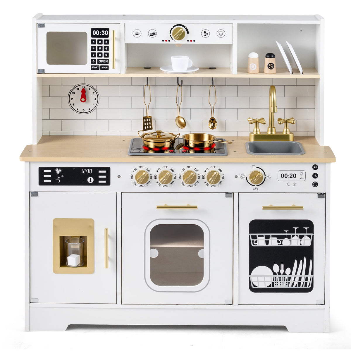 Wooden Play Kitchen for Kids - Realistic Lights and Sounds, MDF-Play Kitchen Sets-DECOROLALA