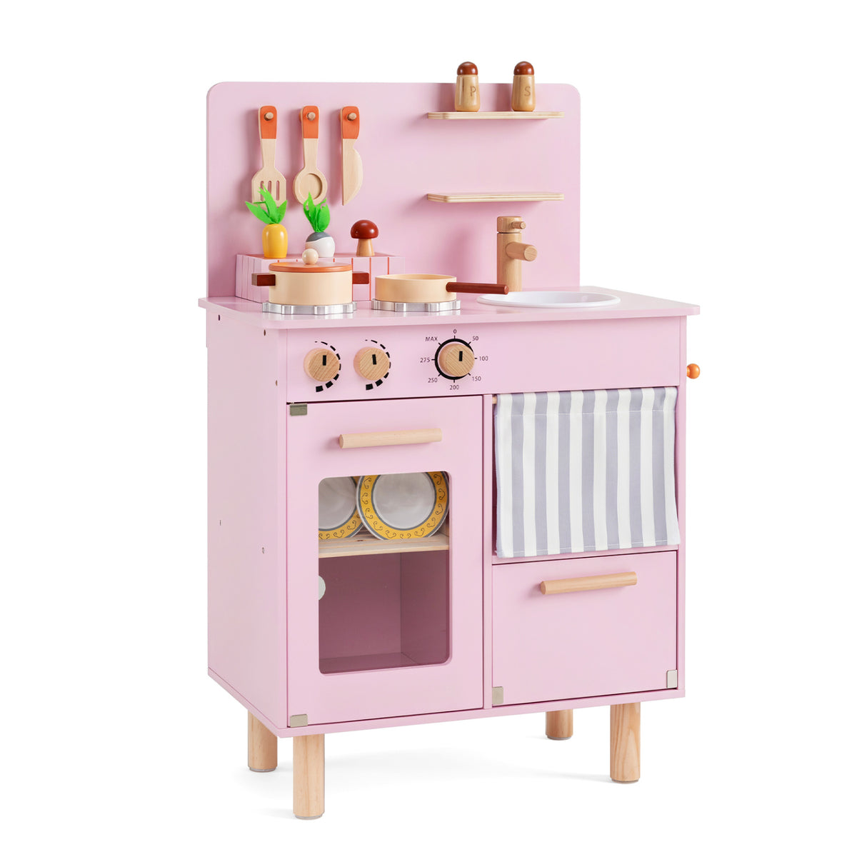 Wooden Play Kitchen for Kids - Stoves Faucet Sink-Play Kitchen Sets-DECOROLALA