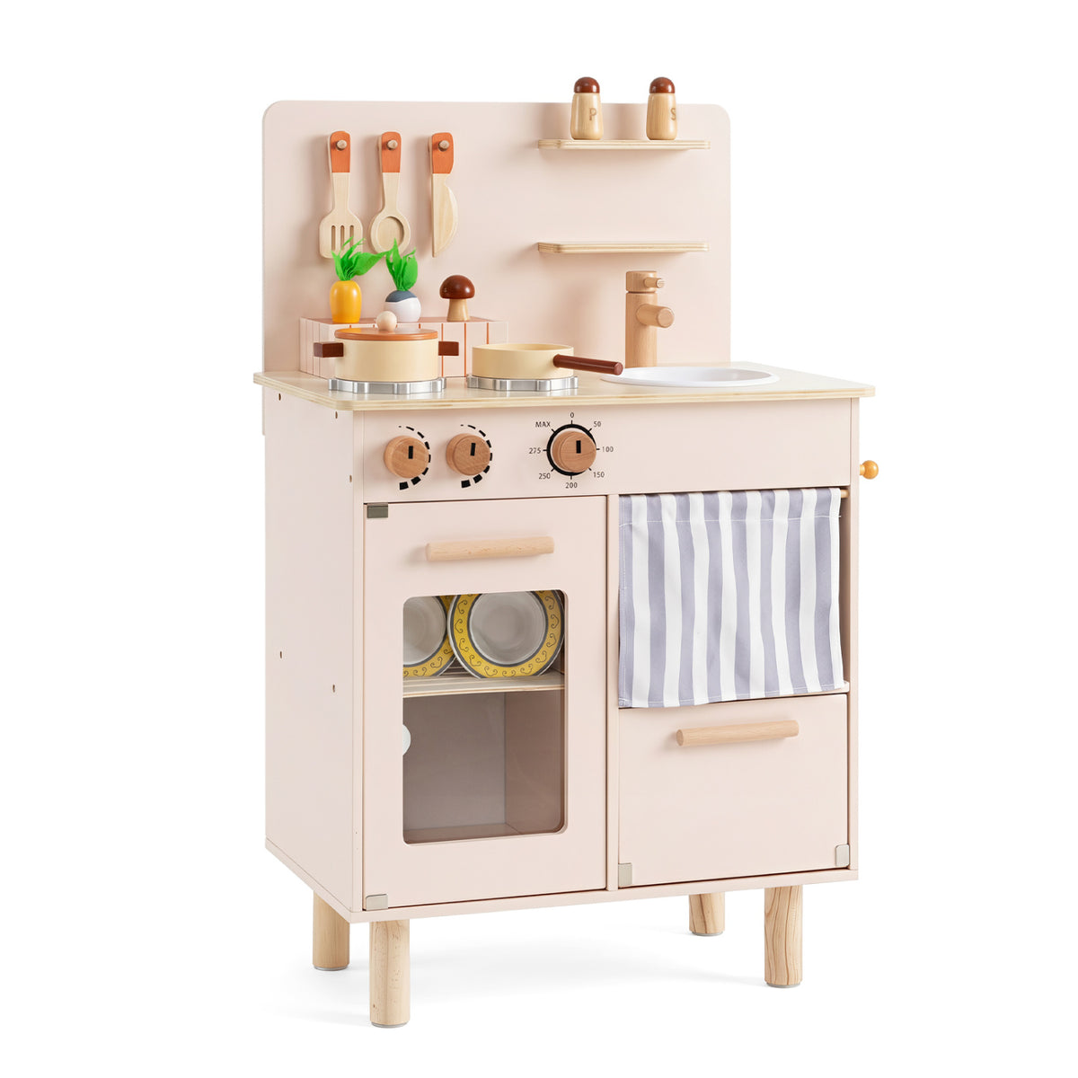 Wooden Play Kitchen for Kids - Stoves Faucet Sink-Play Kitchen Sets-DECOROLALA
