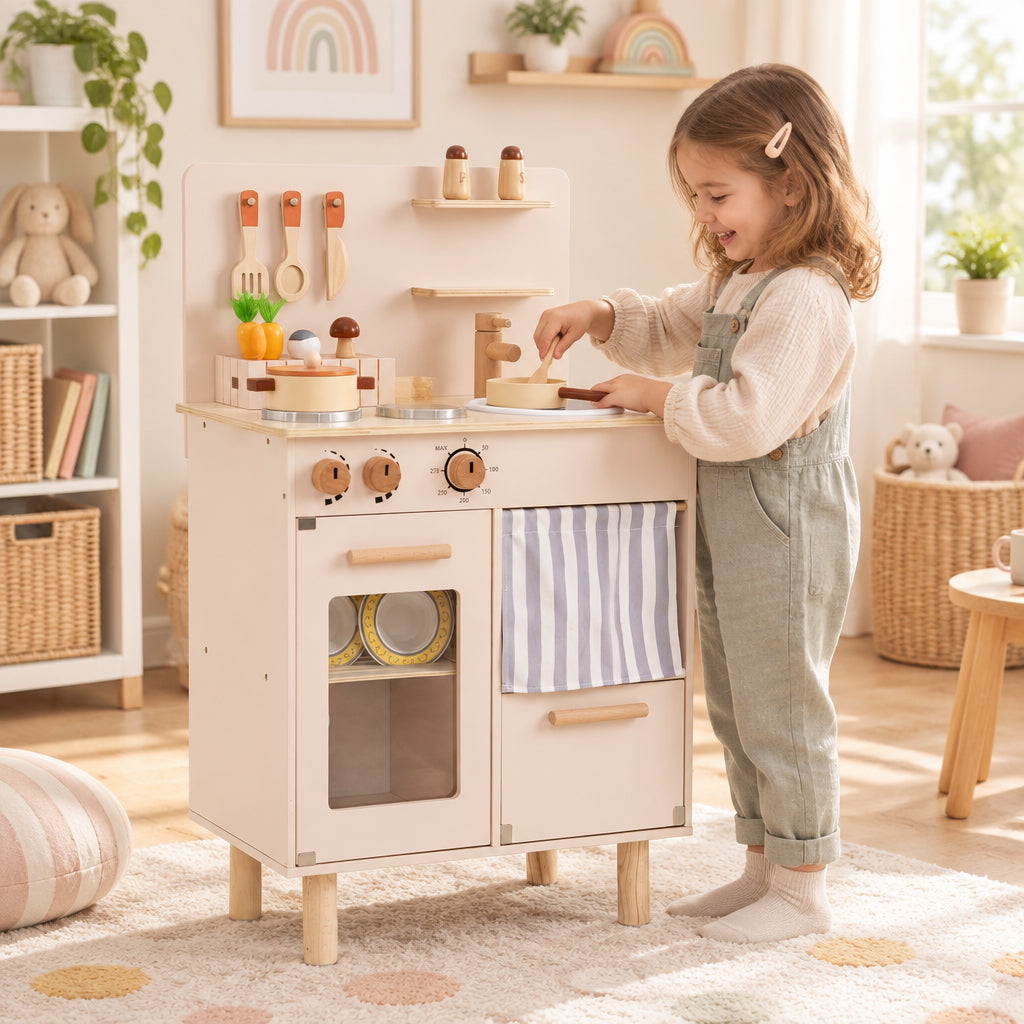 Wooden Play Kitchen for Kids - Stoves Faucet Sink-Play Kitchen Sets-DECOROLALA