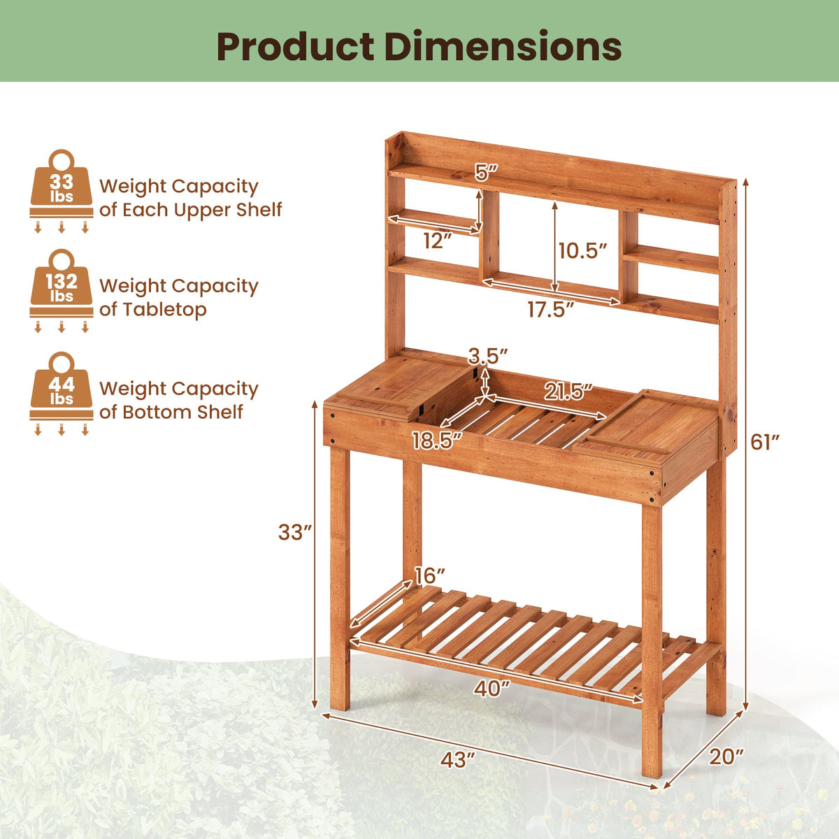 Wooden Potting Bench Table 61" Garden Planting Workstation with 3-Tier Open Shelf-Brown-Potting Benches & Tables-DECOROLALA