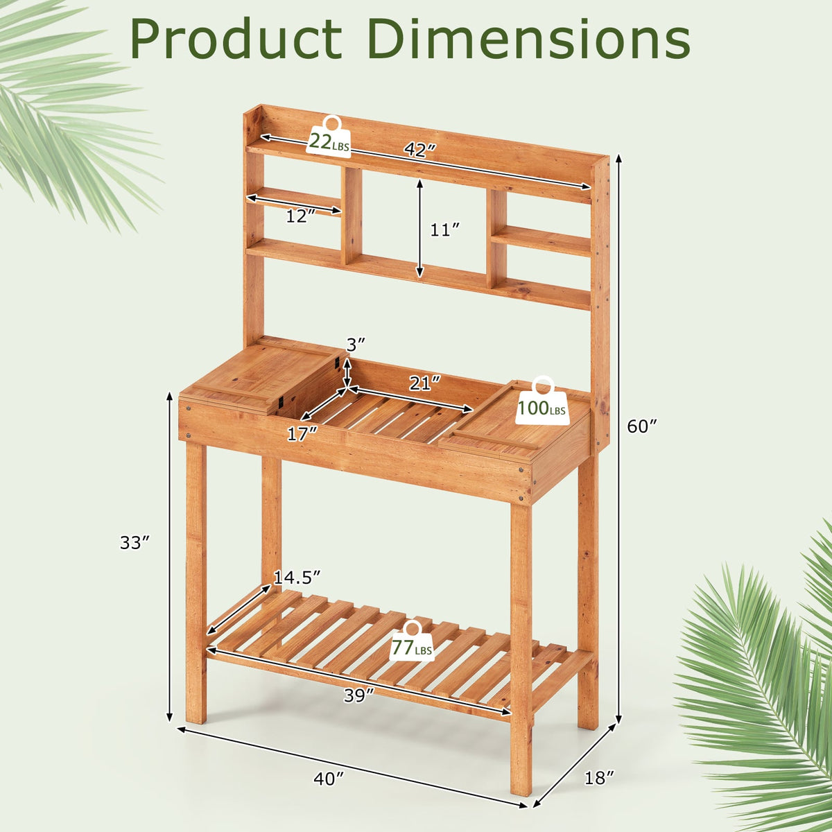 Wooden Potting Bench Table Garden Planting Workstation with 3-Tier Open Shelf-Brown-Potting Benches & Tables-DECOROLALA