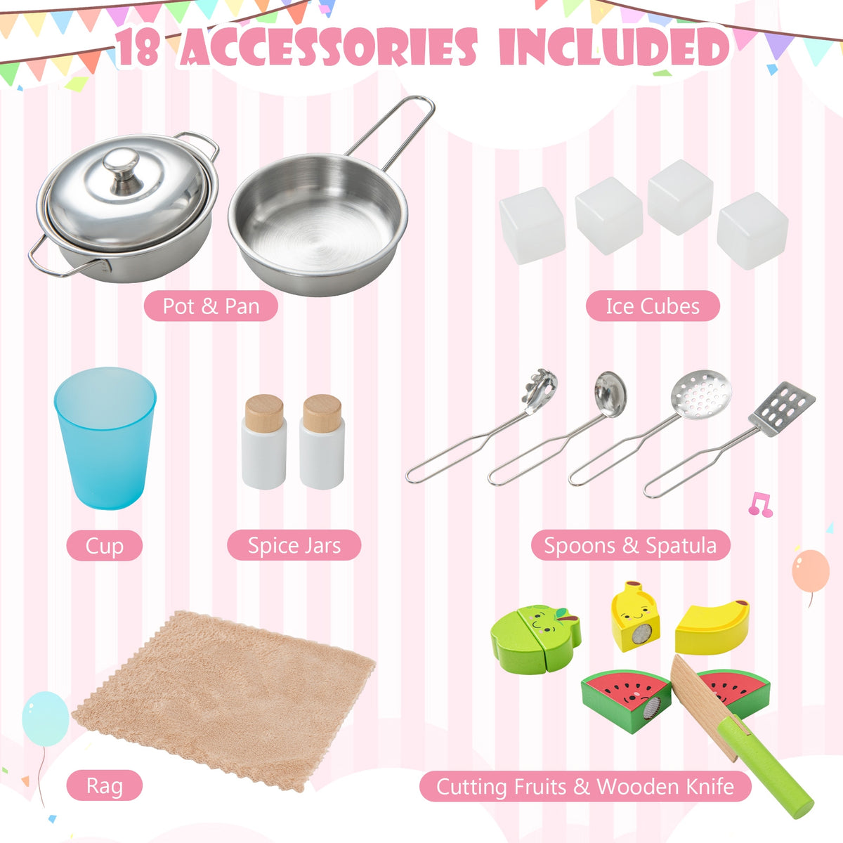 Wooden Pretend Play Kitchen Set for Toddlers