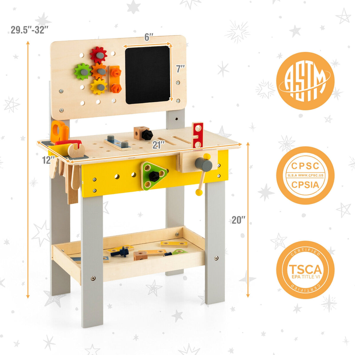 Établi de travail en bois pour jeu d’imitation avec tableau noir, pour enfants à partir de 3 ans