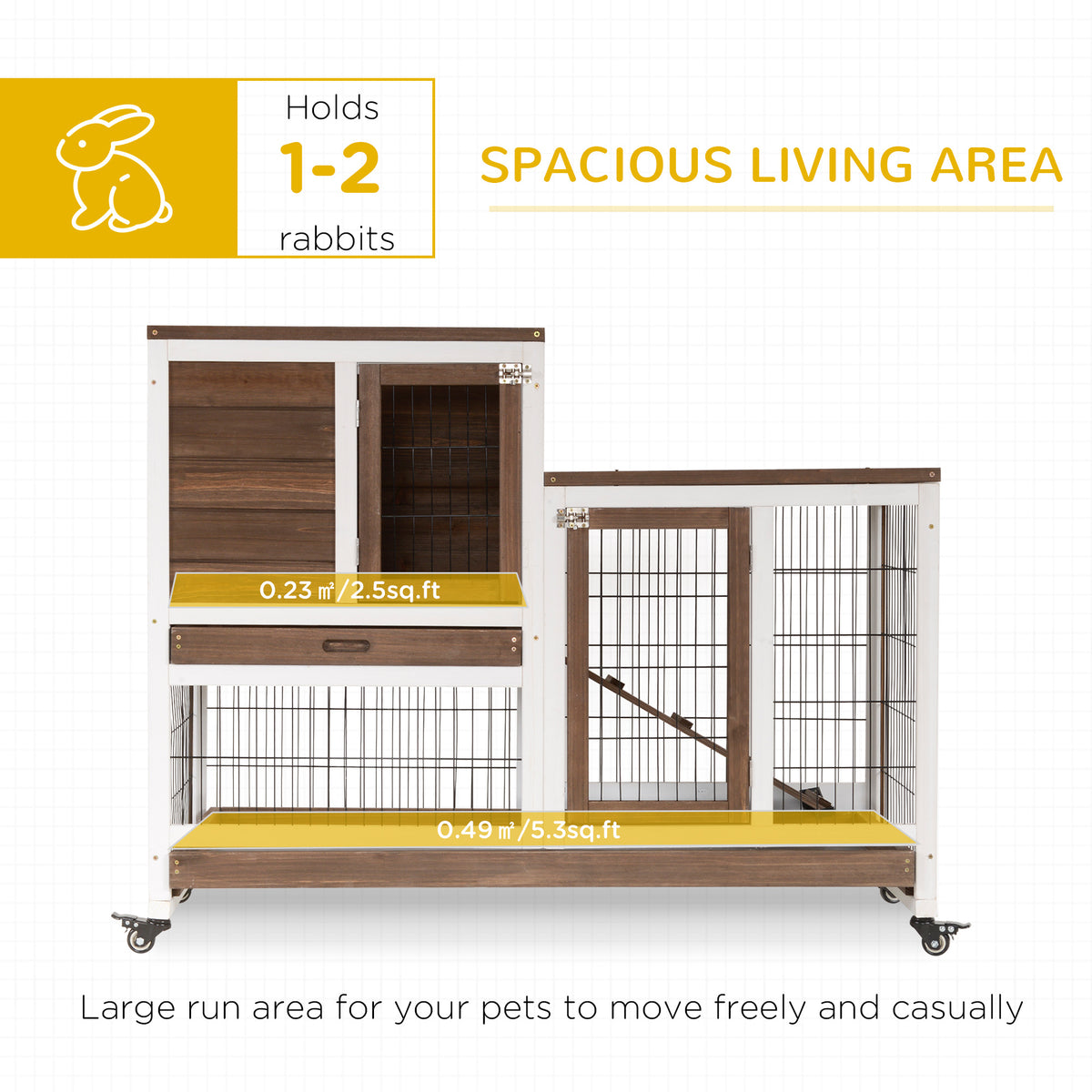 Wooden Rabbit Hutch - 2-Tier Indoor Bunny Cage with Wheels, Brown-Small Animals-DECOROLALA