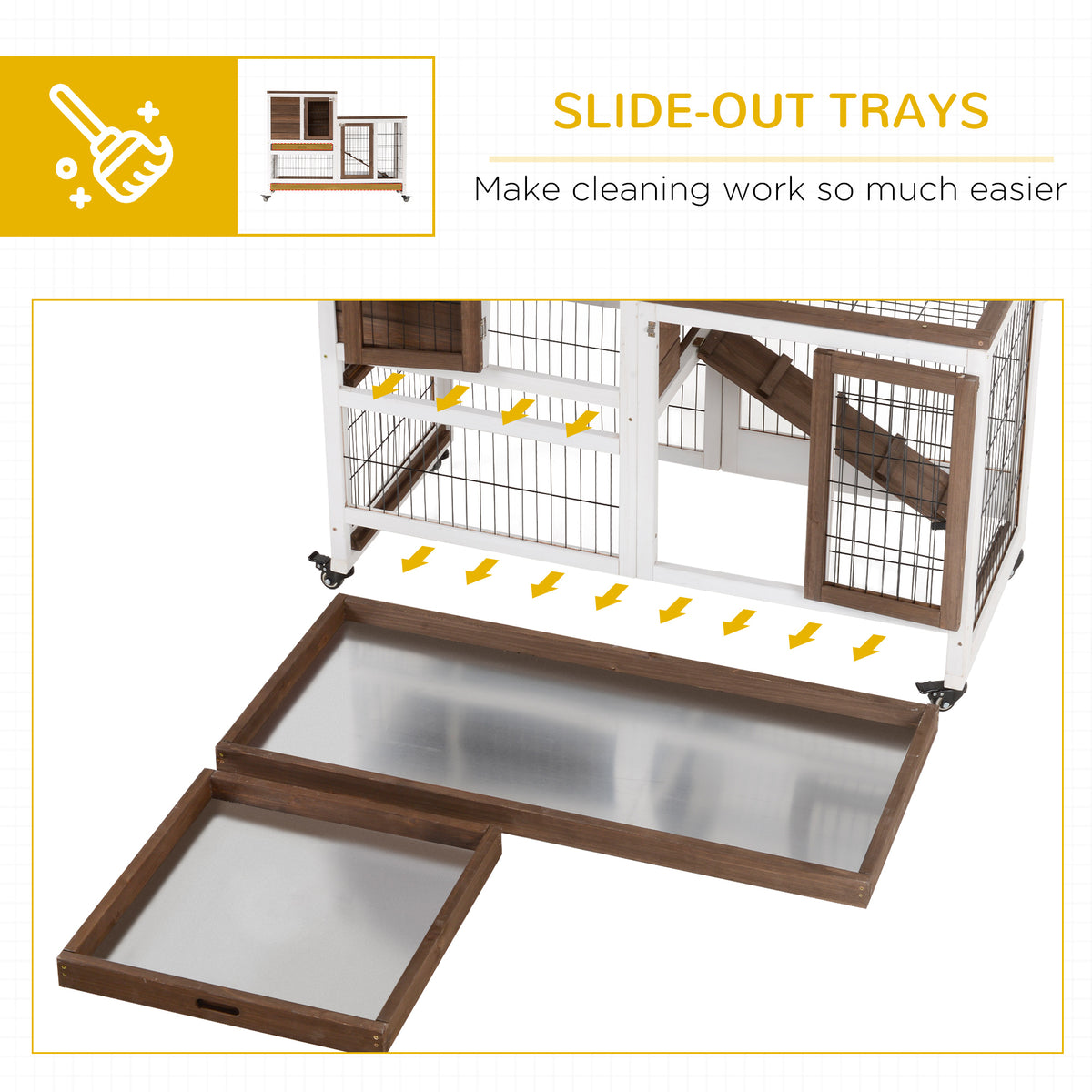 Wooden Rabbit Hutch - 2-Tier Indoor Bunny Cage with Wheels, Brown-Small Animals-DECOROLALA