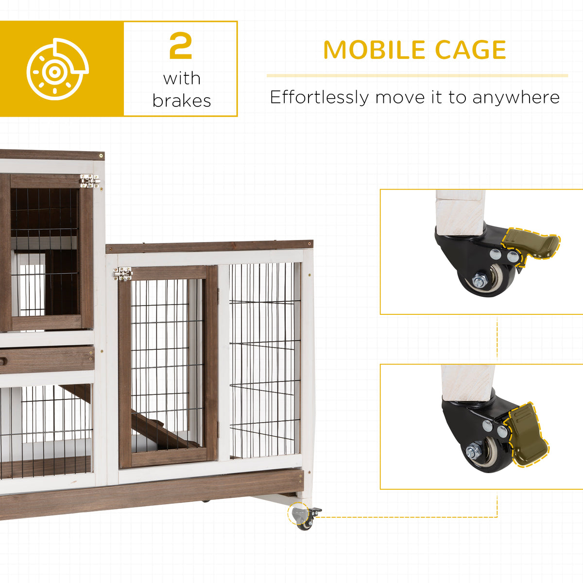 Wooden Rabbit Hutch - 2-Tier Indoor Bunny Cage with Wheels, Brown-Small Animals-DECOROLALA