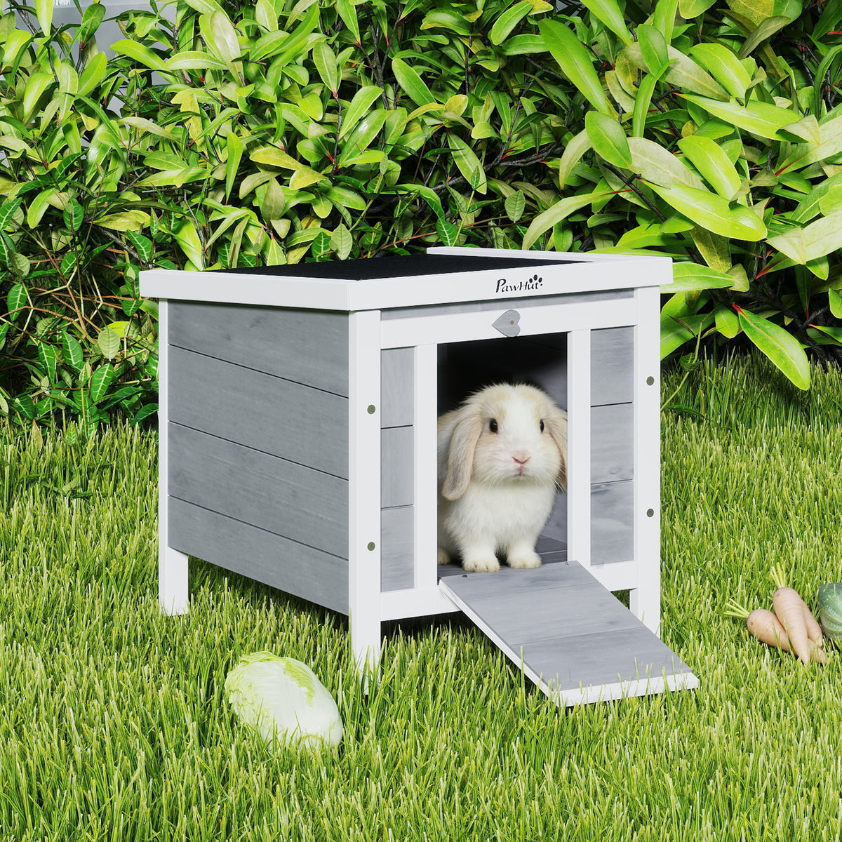 Wooden Rabbit Hutch - Grey 20" x 16.5" x 17" Waterproof Fir Wood-Small Animals-DECOROLALA