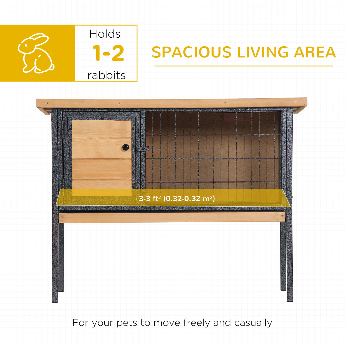 Wooden Rabbit Hutch - Yellow Fir Wood Bunny Cage 36" Indoor Outdoor-Small Animals-DECOROLALA