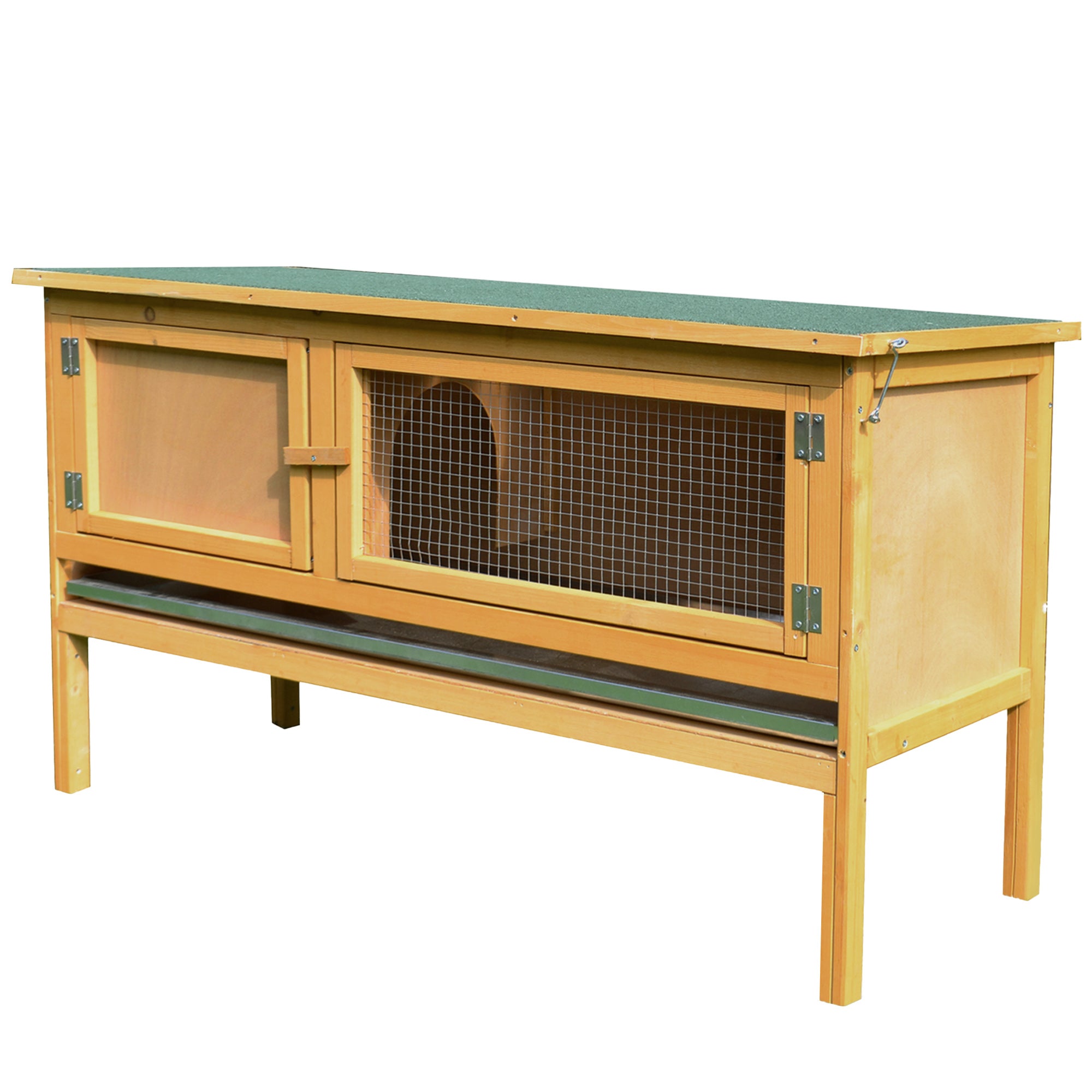 Wooden Rabbit Hutch - Yellow/Green 45" Fir Wood Bunny Cage-Small Animals-DECOROLALA