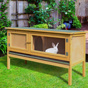 Wooden Rabbit Hutch - Yellow/Green 45" Fir Wood Bunny Cage-Small Animals-DECOROLALA