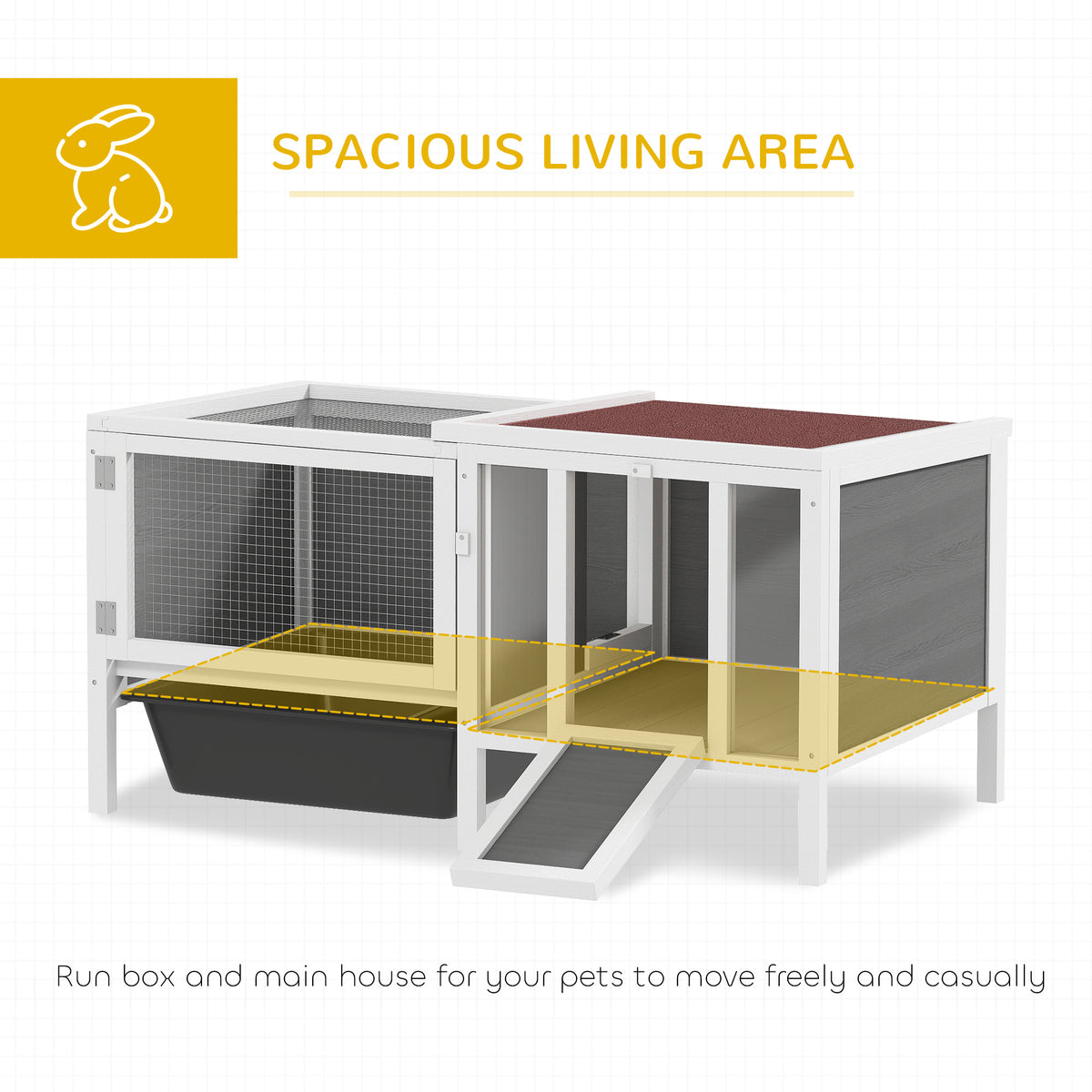 Wooden Rabbit Hutch and Guinea Pig Cage with Run - 41" Grey-Small Animals-DECOROLALA