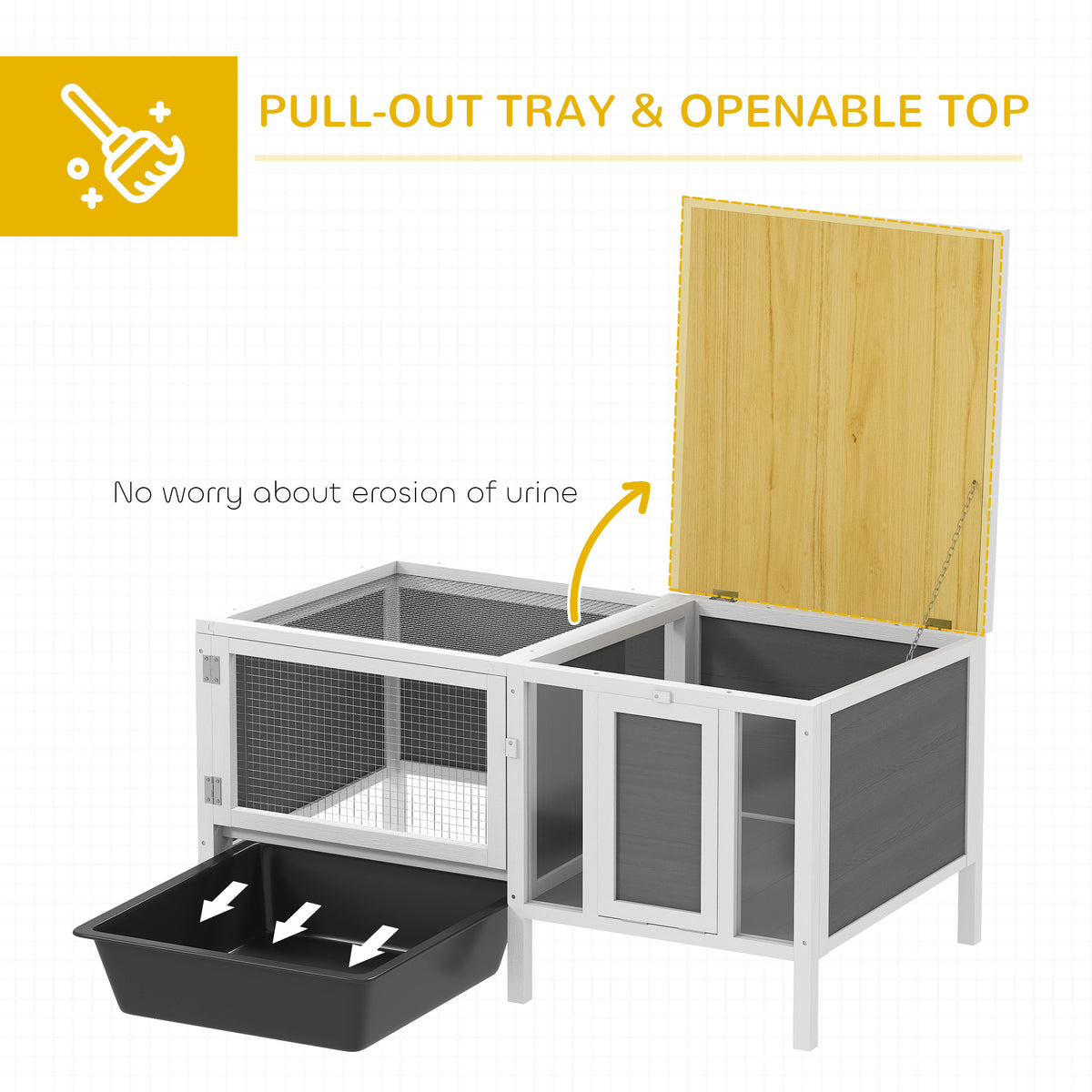 Wooden Rabbit Hutch and Guinea Pig Cage with Run - 41" Grey-Small Animals-DECOROLALA