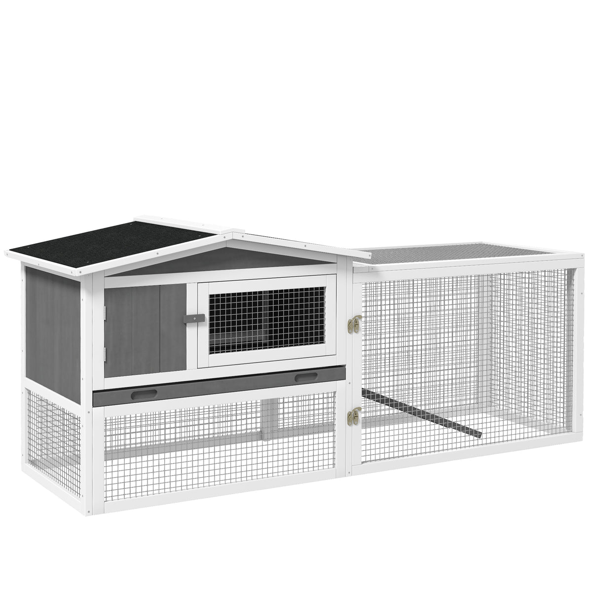 Wooden Rabbit Hutch with Run and Removable Tray - Grey 62"-Small Animals-DECOROLALA