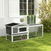 Wooden Rabbit Hutch with Run and Removable Tray - Grey 62"-Small Animals-DECOROLALA