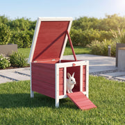 Wooden Rabbit Hutch with Waterproof Asphalt Roof - Red 20"-Small Animals-DECOROLALA